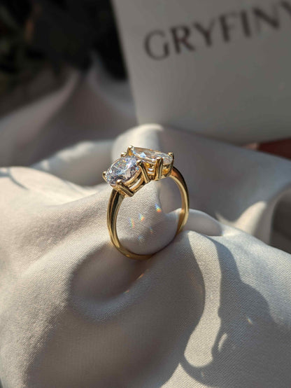 3.8CtPear & Round Toi Et Moi Solitaire Silver Ring