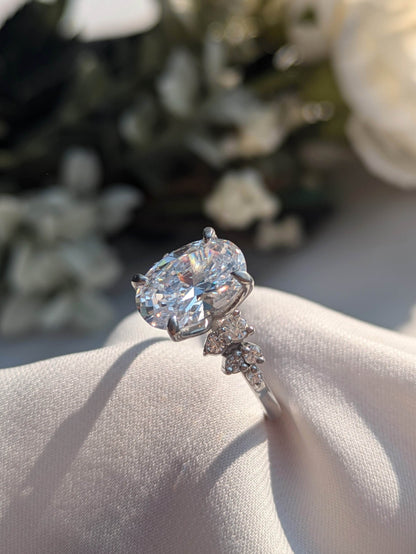 Feris Silver Oval Solitaire Accents Ring