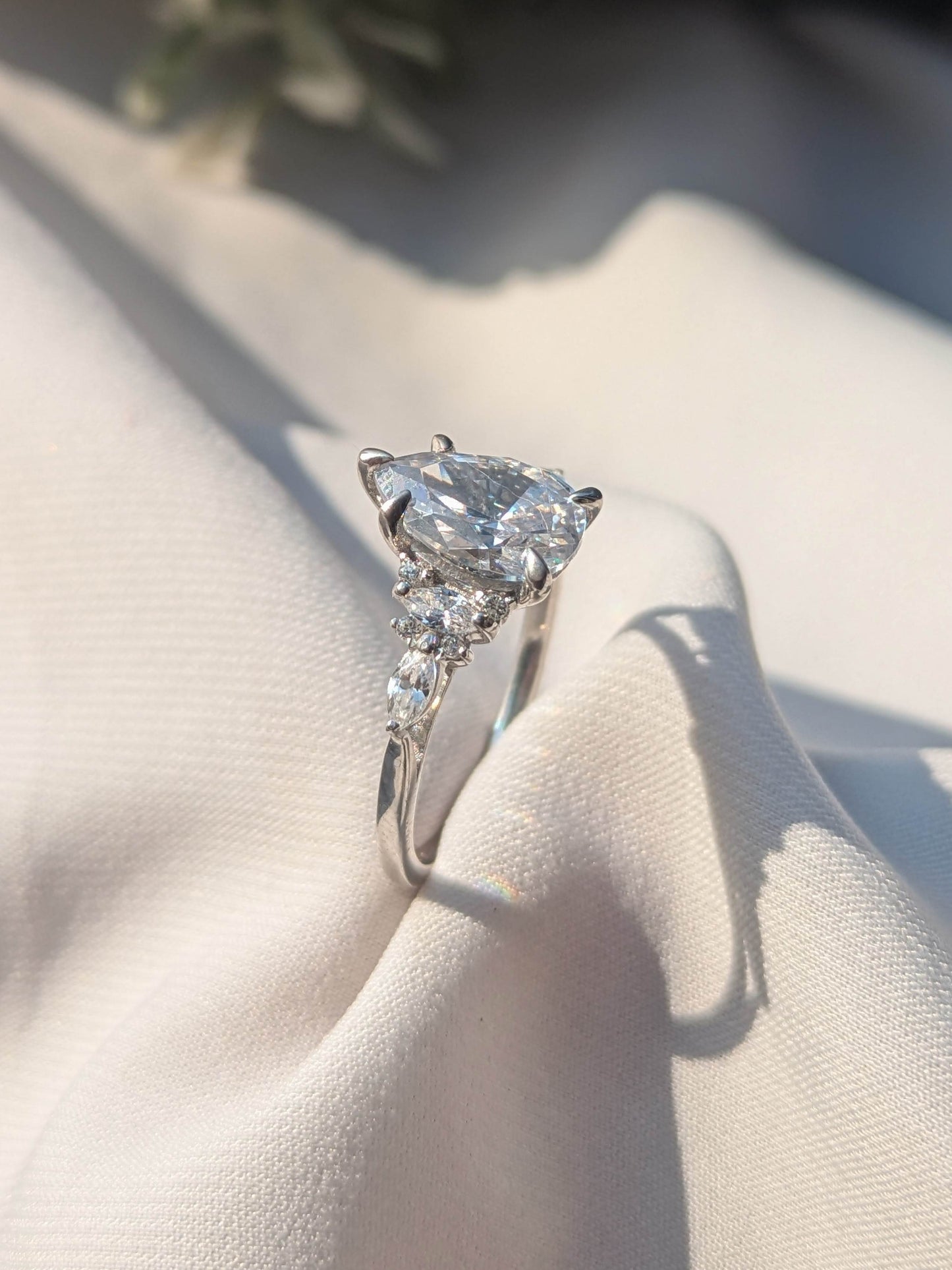 Elaine Silver Pear Solitaire Ring
