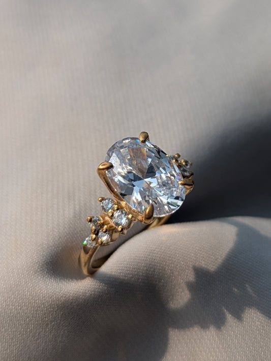 3.5Ct Feris Silver Oval Solitaire Accents Ring