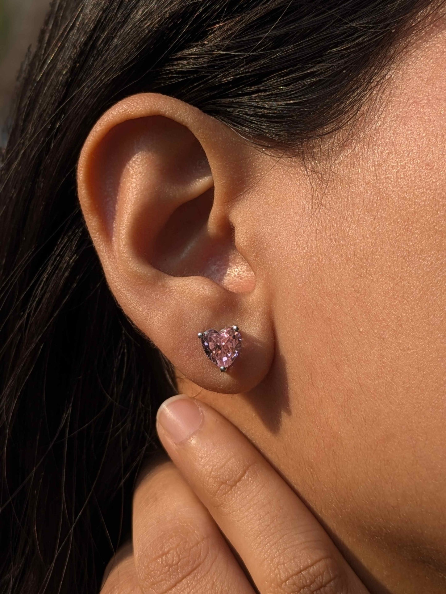 Ice Crushed Pink Heart Stud Silver Earring