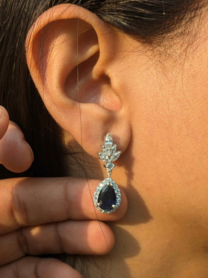 Blue Pear Silver Dangler Earrings