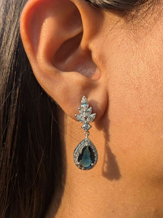 Blue Pear Silver Dangler Earrings