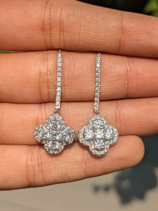 Long Clover Silver Dangler Earrings