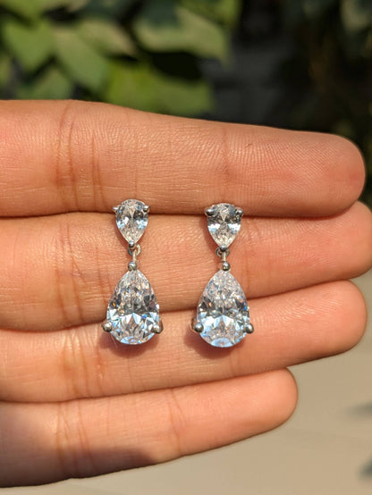Pear & Pear Drop Silver Dangler Earrings
