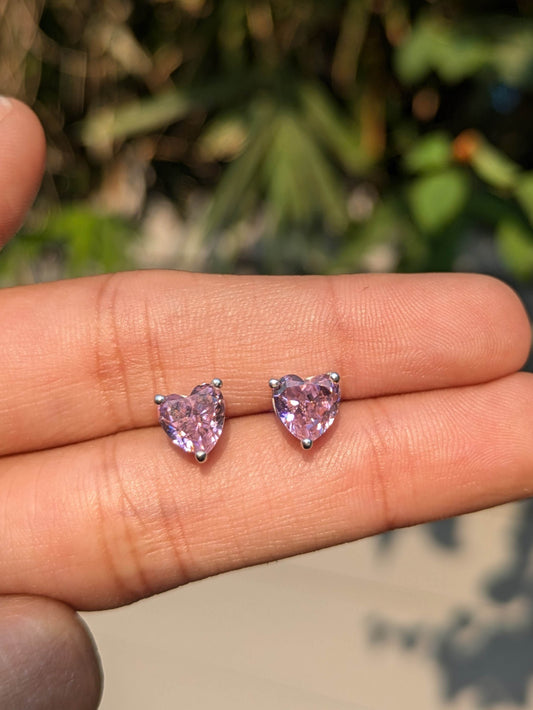 Ice Crushed Pink Heart Stud Silver Earring