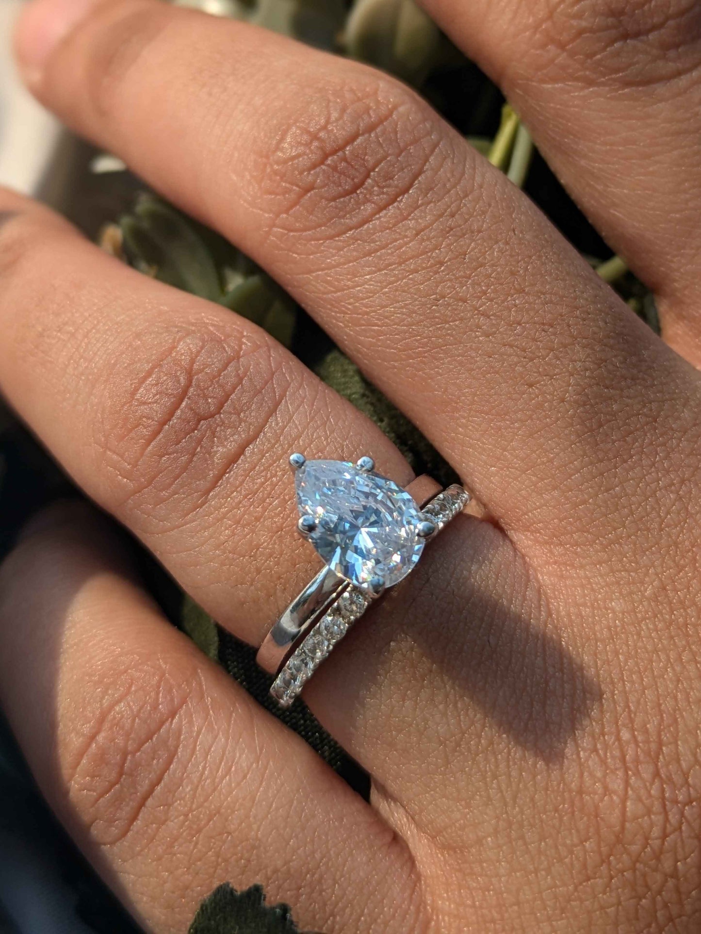 Rhea Silver Pear Solitaire Ring