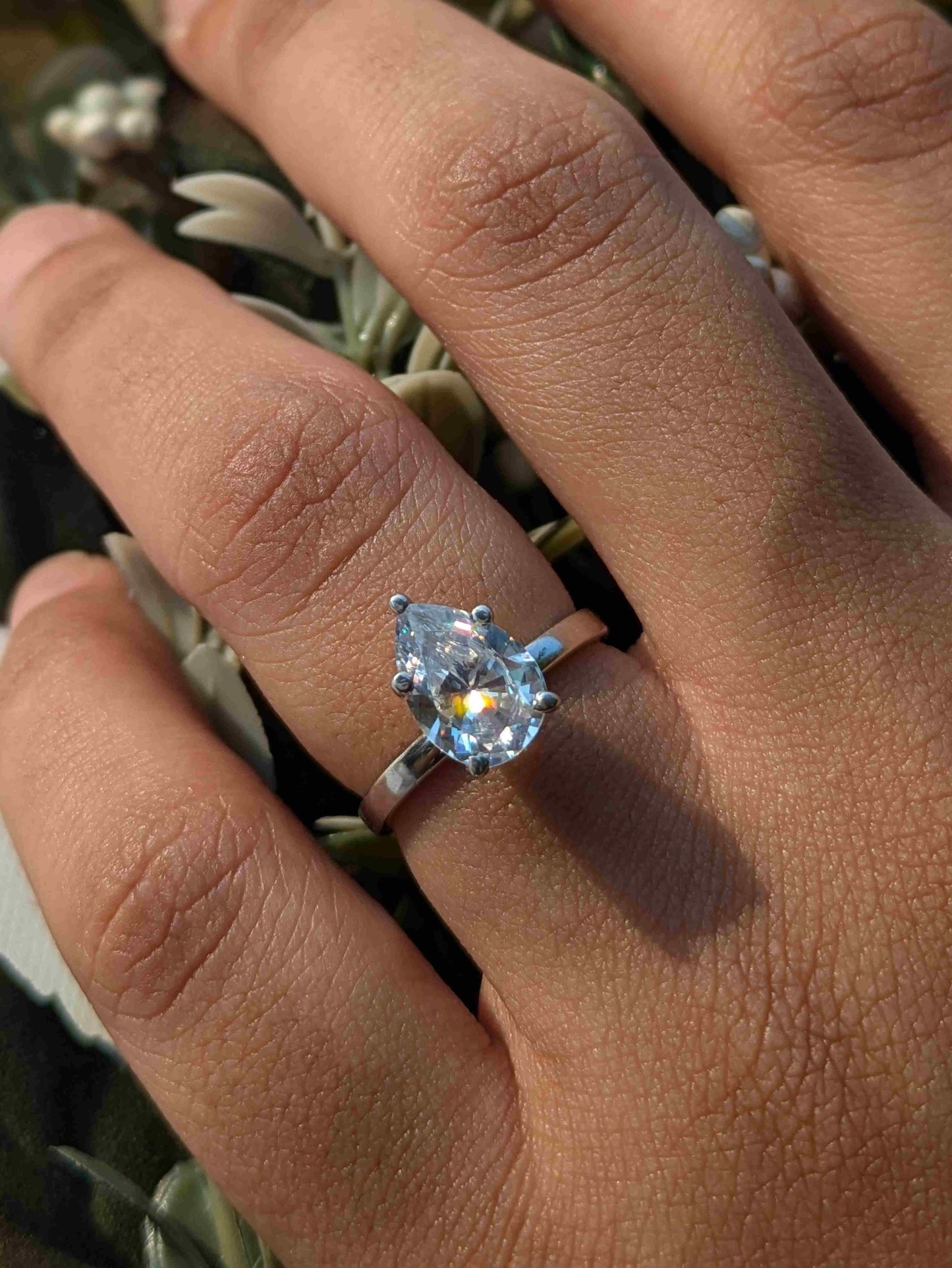 Rhea Silver Pear Solitaire Ring
