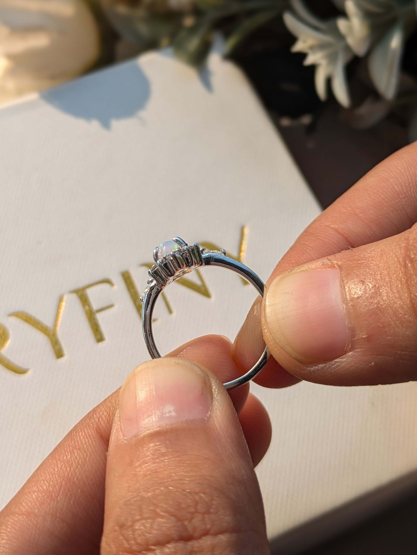 Ferina Silver Opal Diamond Ring