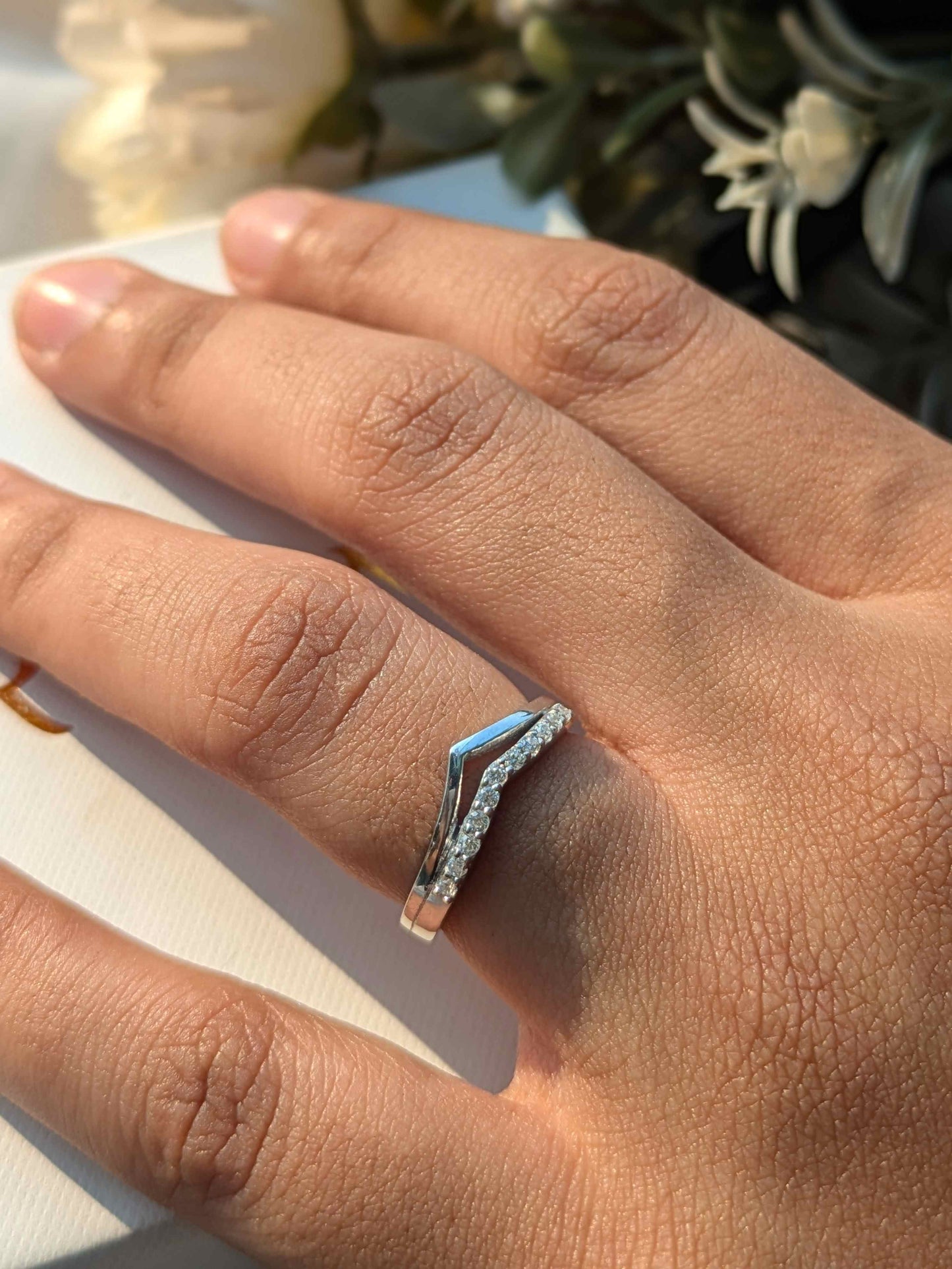 Sophie V-Shape Silver Diamond Ring