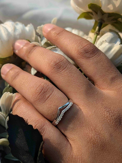 Sophie V-Shape Silver Diamond Ring