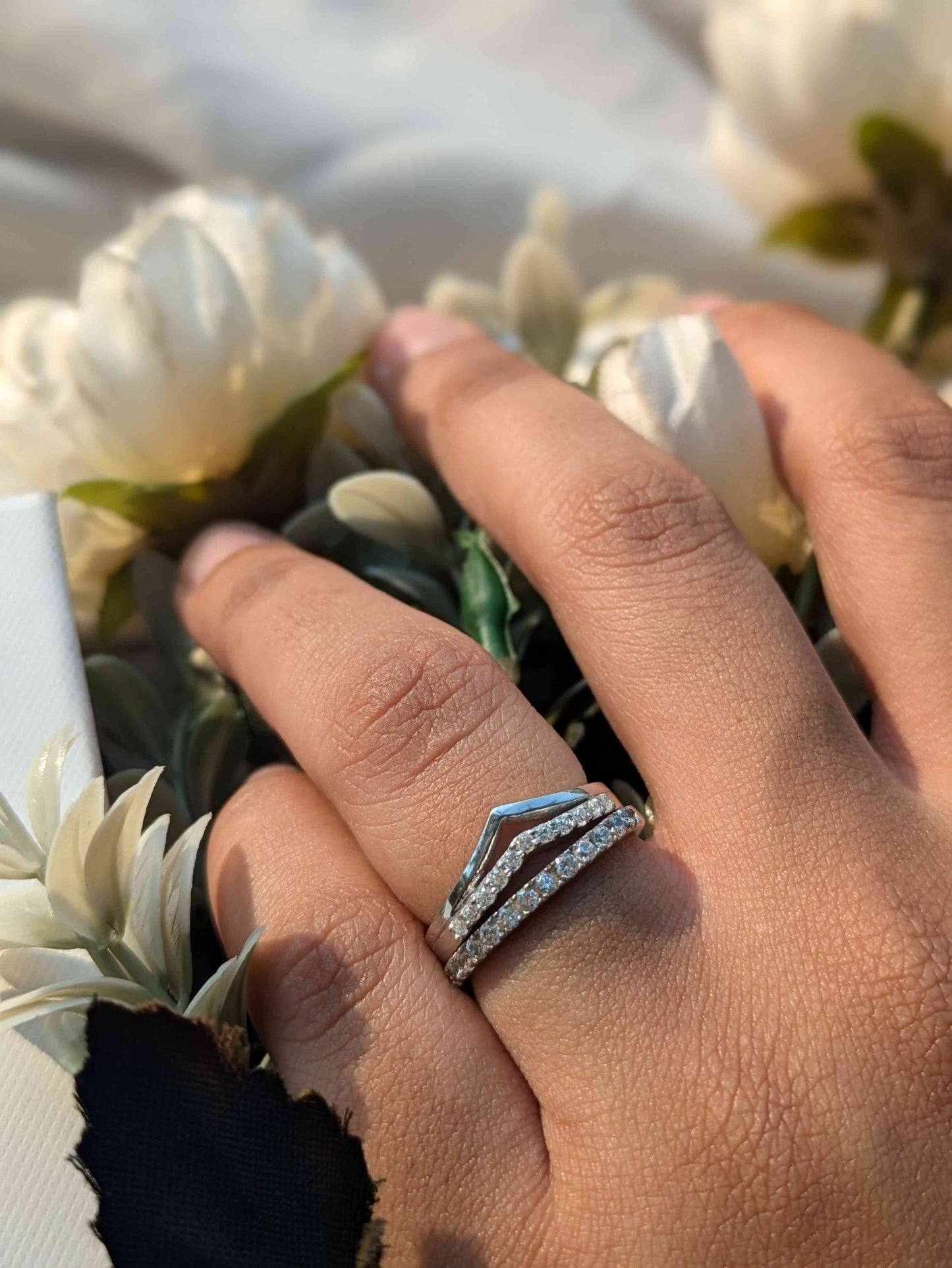 Sophie V-Shape Silver Diamond Ring