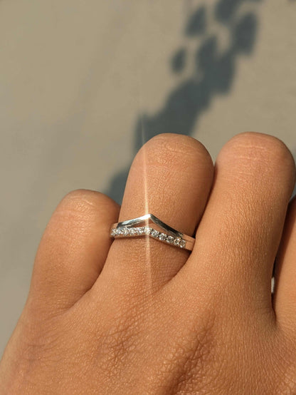 Sophie V-Shape Silver Diamond Ring