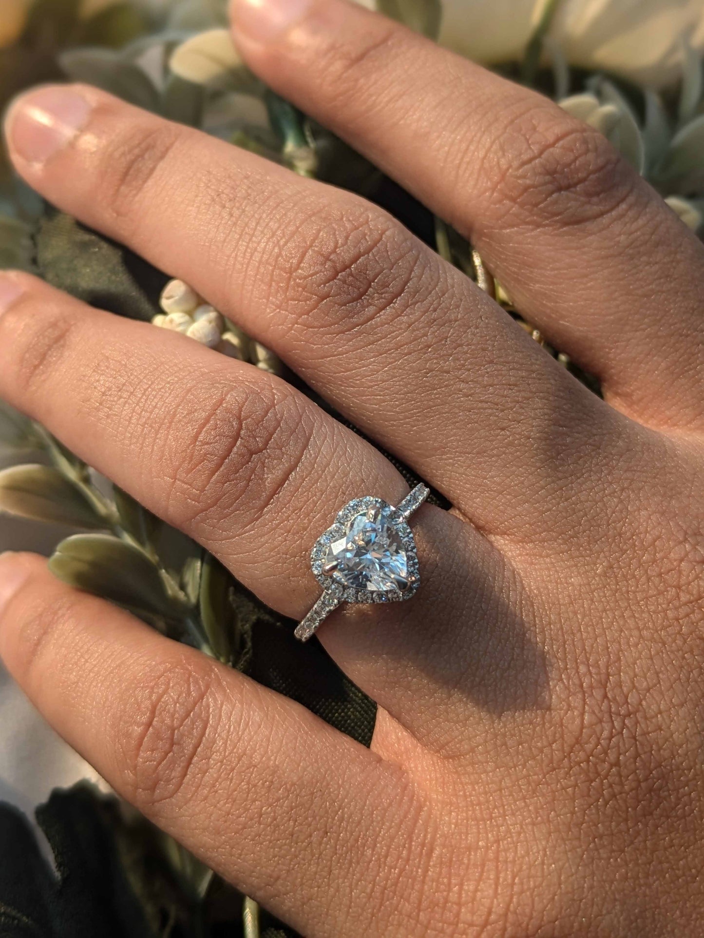 Sweetheart Heart Halo Solitaire Silver Ring