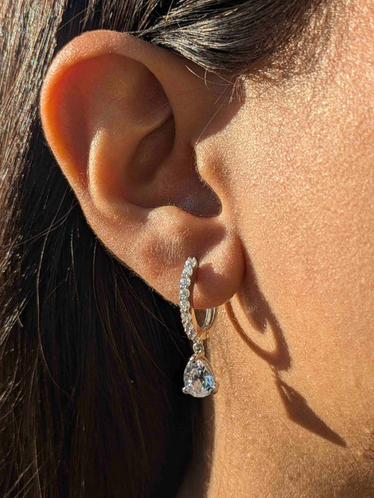 Pear Silver Hoop Earring
