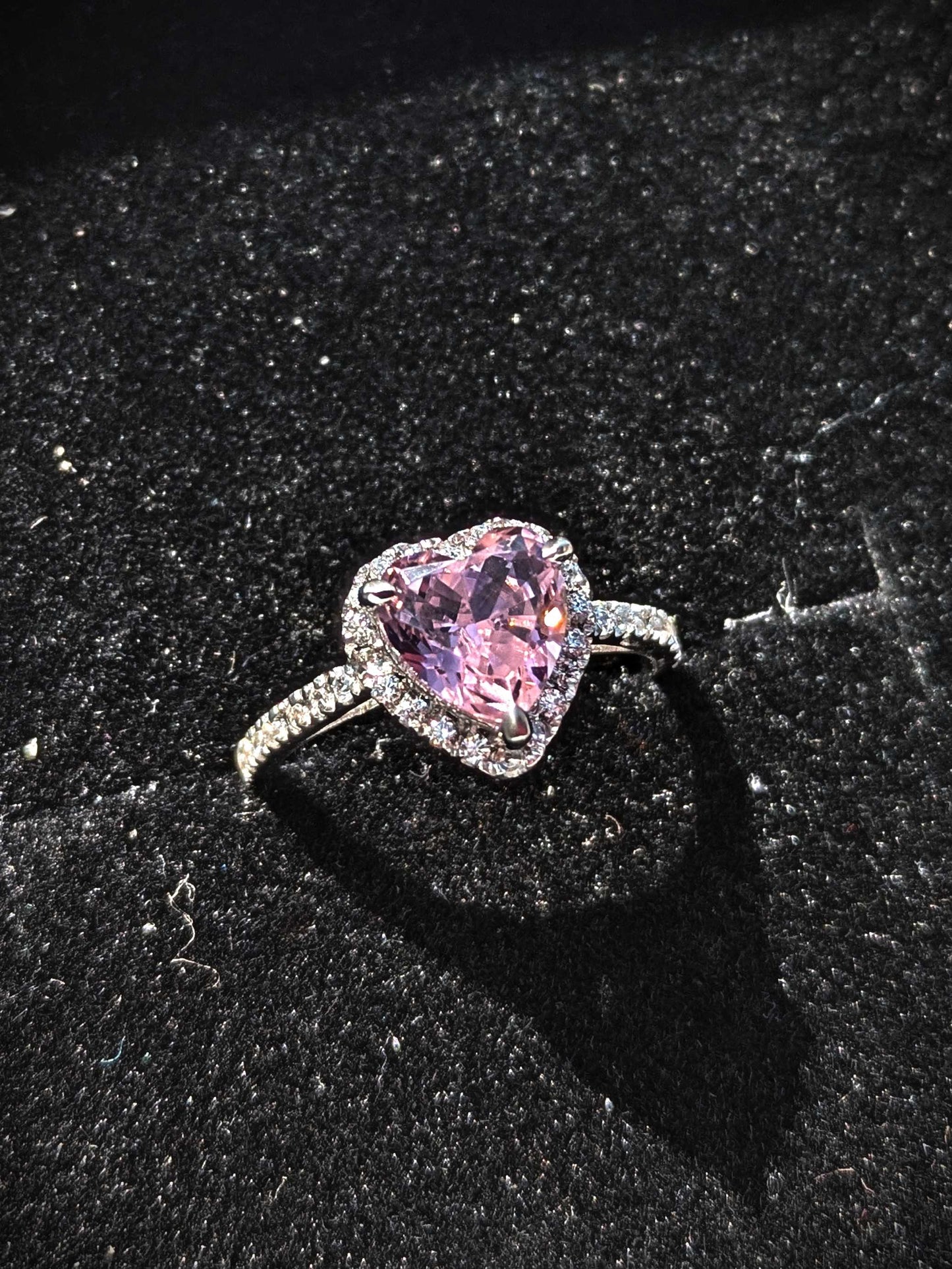 Elsa Pink Ice Crushed Heart Halo Solitaire Silver Ring
