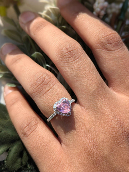 Ice Crushed Pink Heart Diamond Silver Set of 3