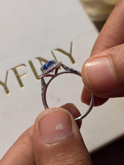 Blue Tanzanite Oval Halo Solitaire Silver Ring