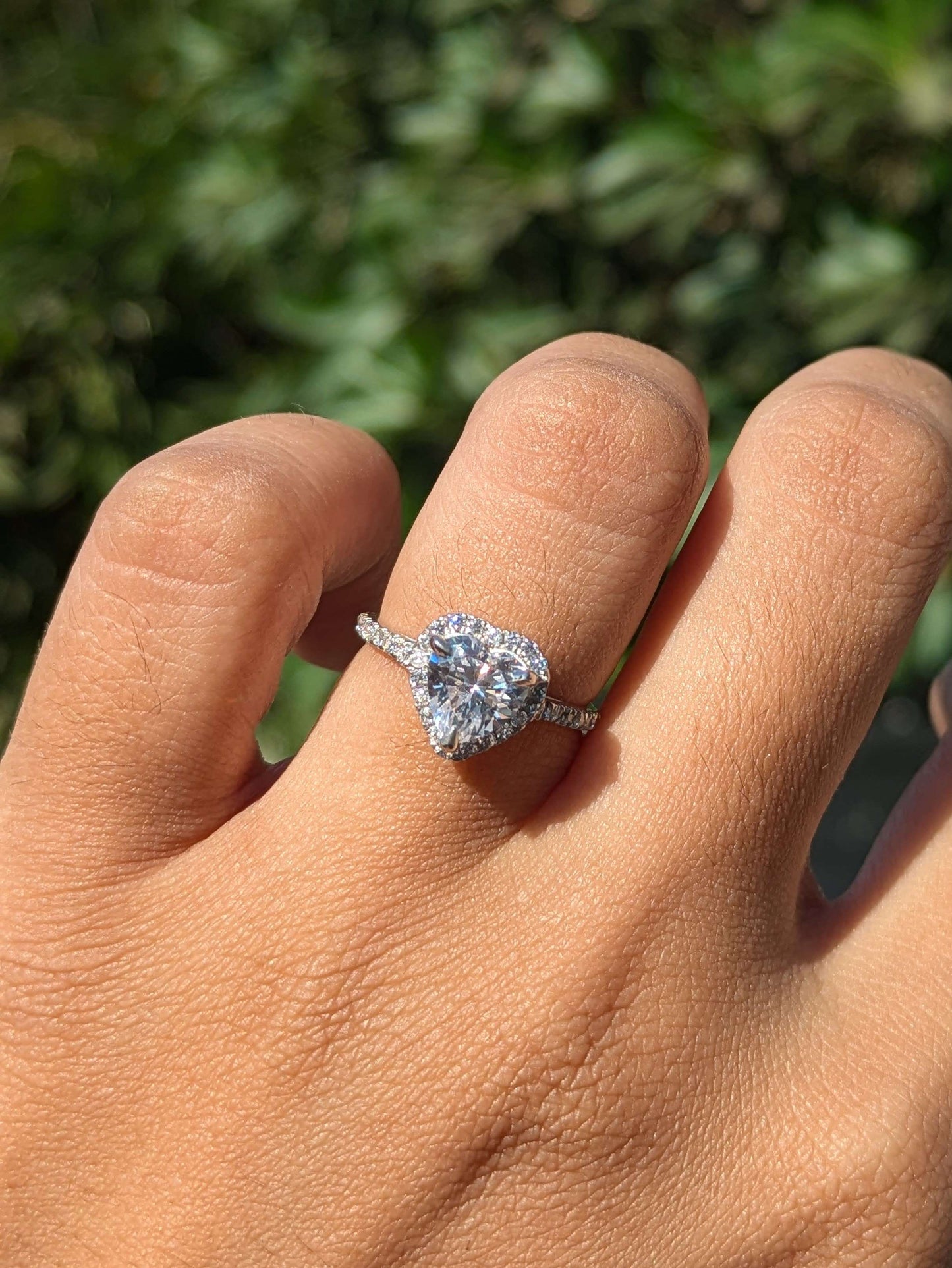 Sweetheart Heart Halo Solitaire Silver Ring