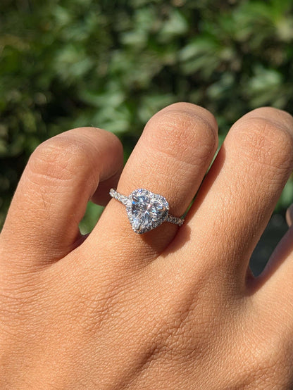 Sweetheart Heart Halo Solitaire Silver Ring