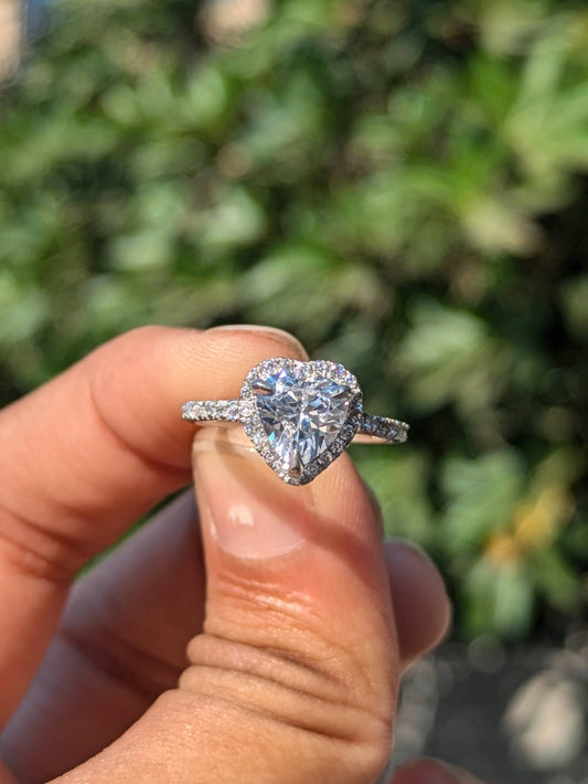 Sweetheart Heart Halo Solitaire Silver Ring
