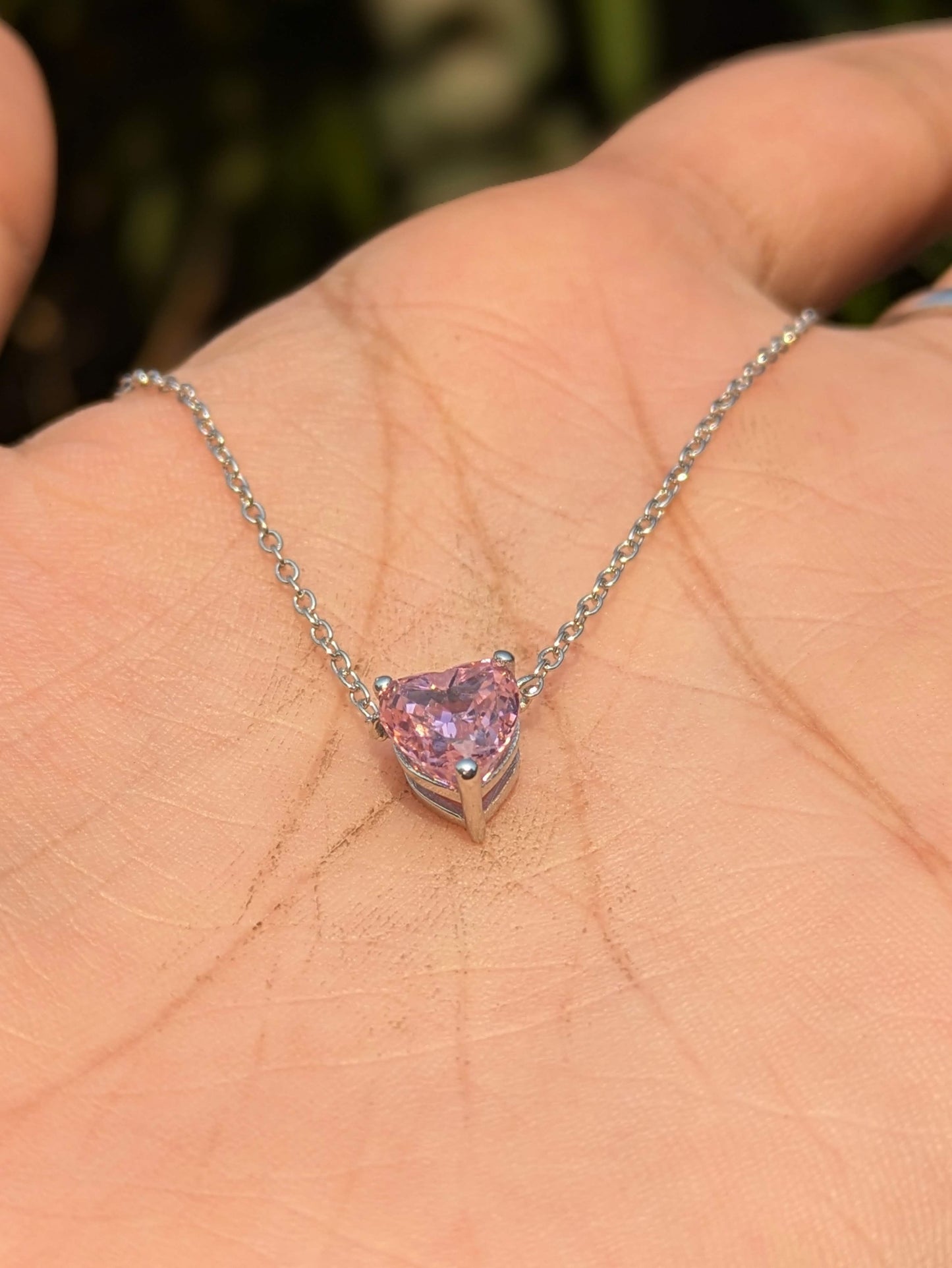 Ice Crushed Pink Heart Diamond Silver Set of 3