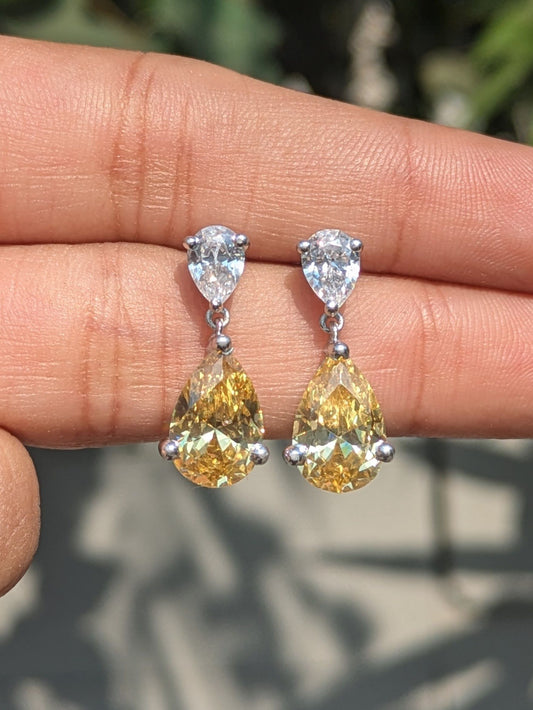 Citrine Pear & Pear Drop Silver Dangler Earrings