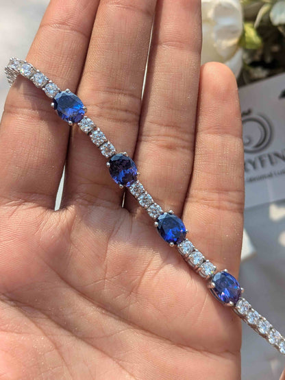 Blue Tanzanite Oval Tennis Silver Bracelet