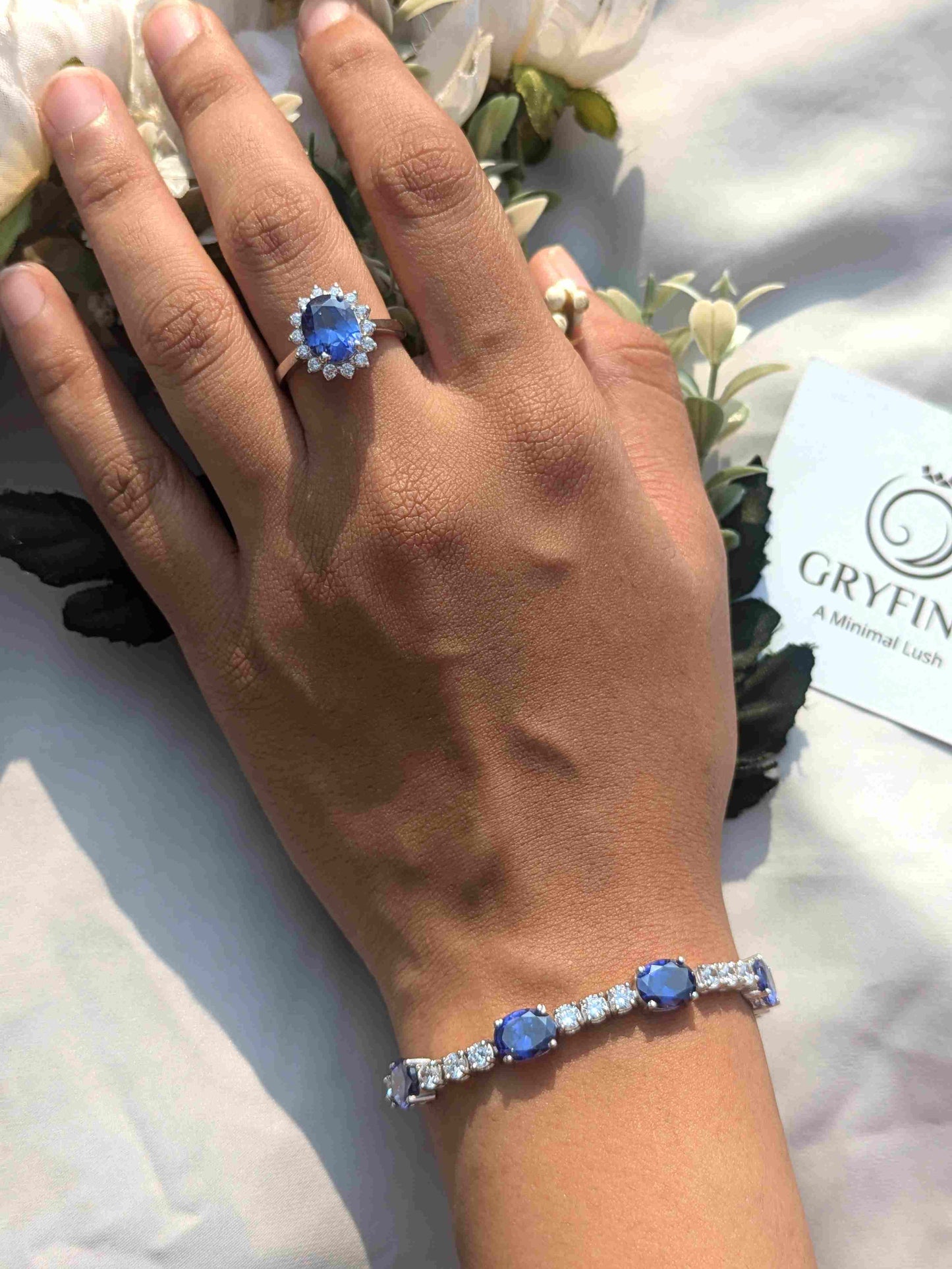 Blue Tanzanite Oval Tennis Silver Bracelet