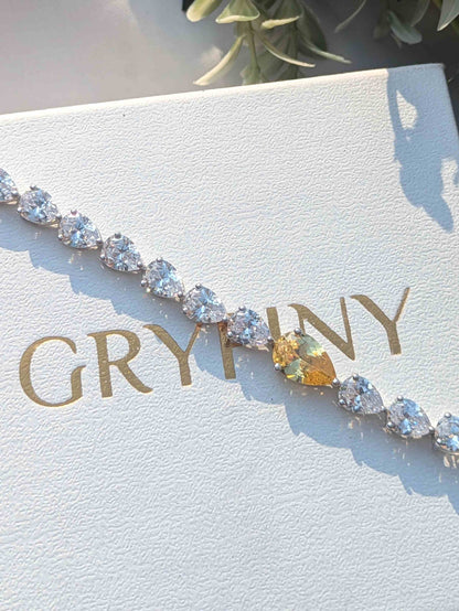 Yellow Citrine Pear Tennis Silver Bracelet