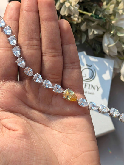 Yellow Citrine Pear Tennis Silver Bracelet