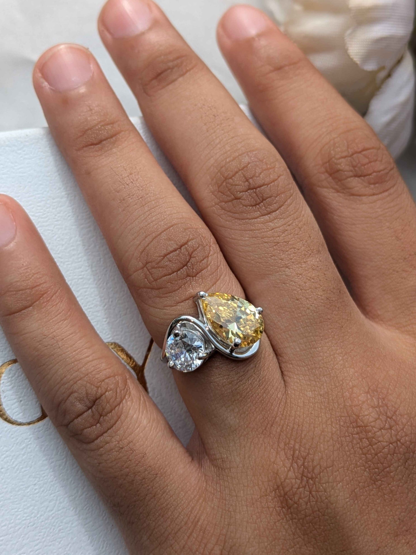 Nova Pear & Round Toi Et Moi Silver Ring