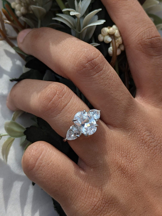 Oval 3-Stone Solitaire Silver Ring