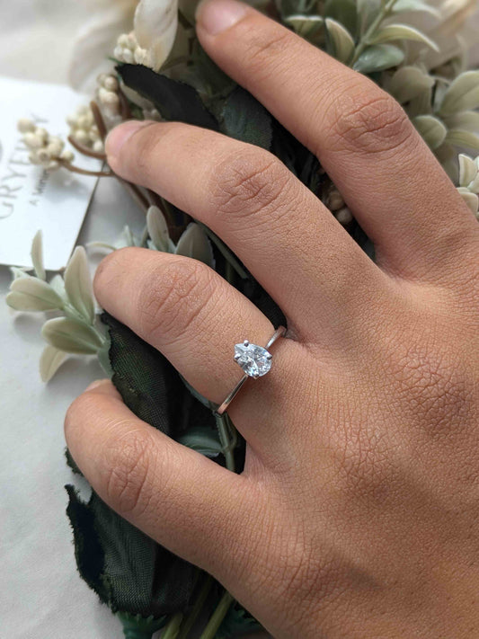 Pear Solitaire Silver Ring