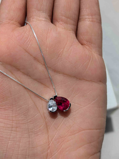 Ruby Pear Toi Et Moi Silver Pendant