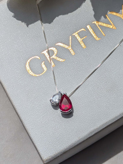 Ruby Pear Toi Et Moi Silver Pendant