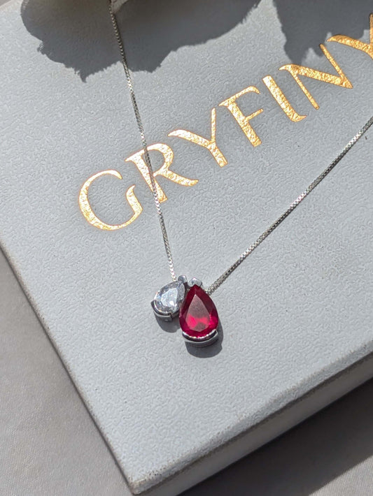 Ruby Pear Toi Et Moi Silver Pendant