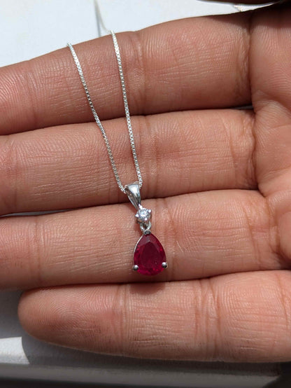 Red Ruby Pear Silver Pendant