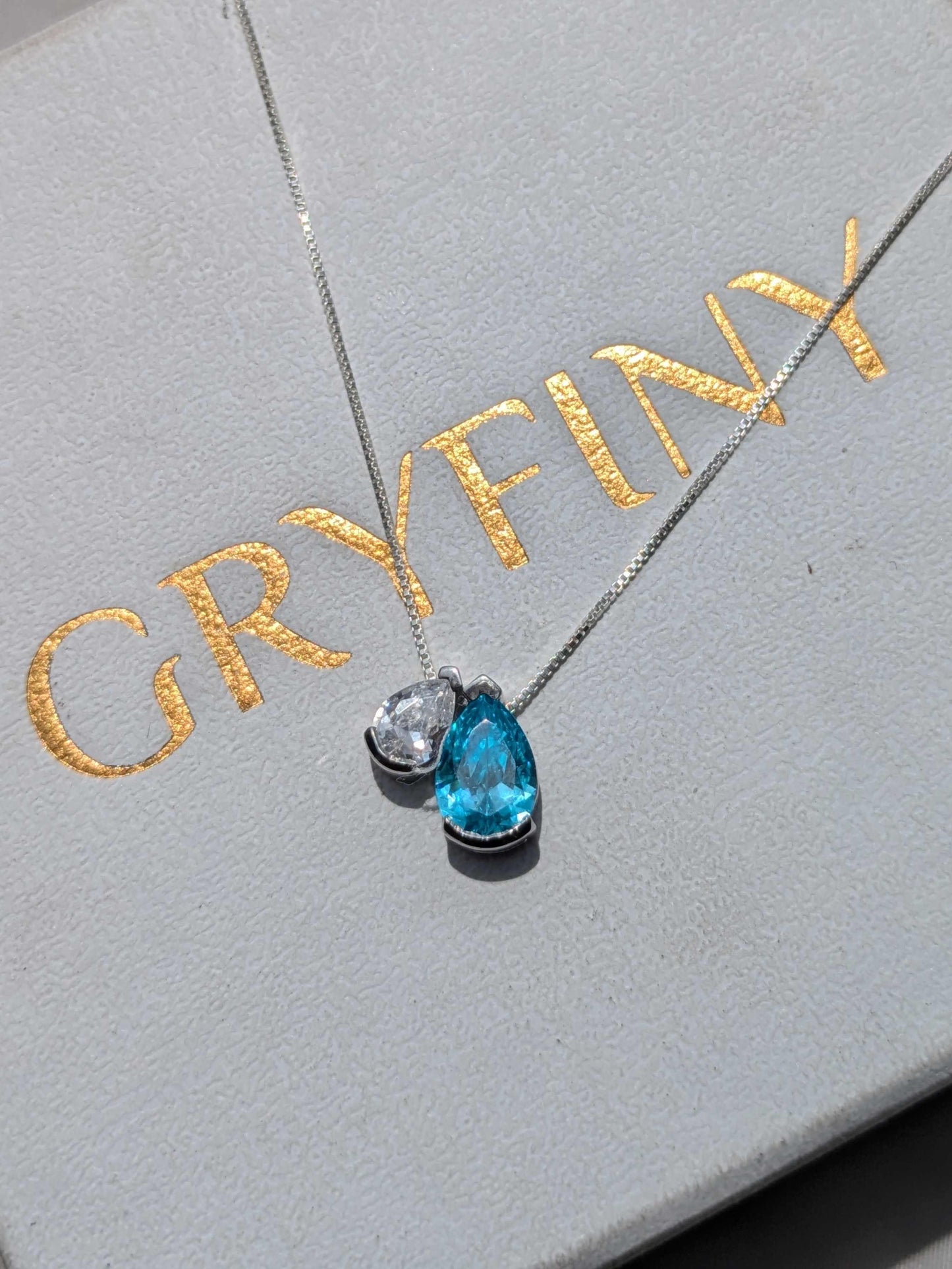Aqua Blue Pear Toi Et Moi Silver Pendant