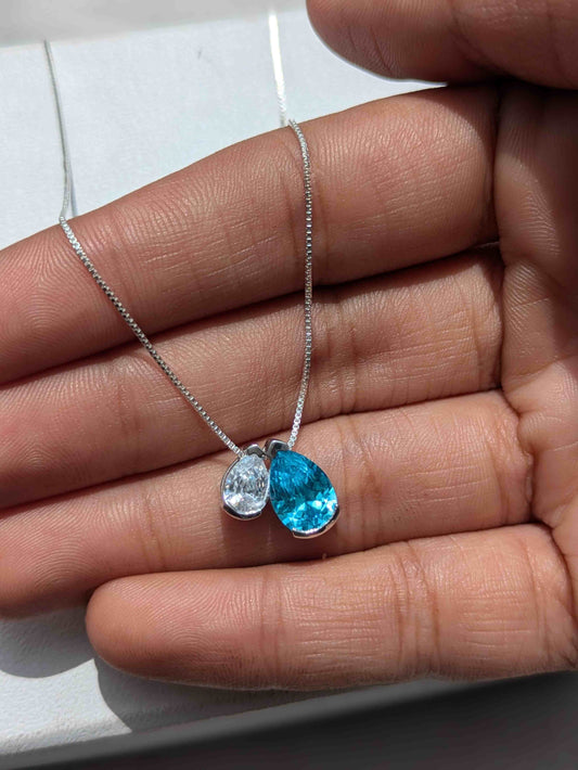 Aqua Blue Pear Toi Et Moi Silver Pendant