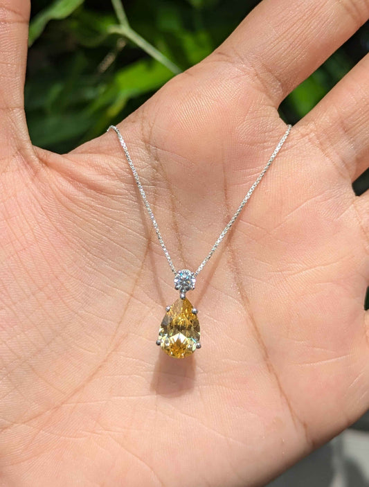 Yellow Pear & Round Silver Pendant