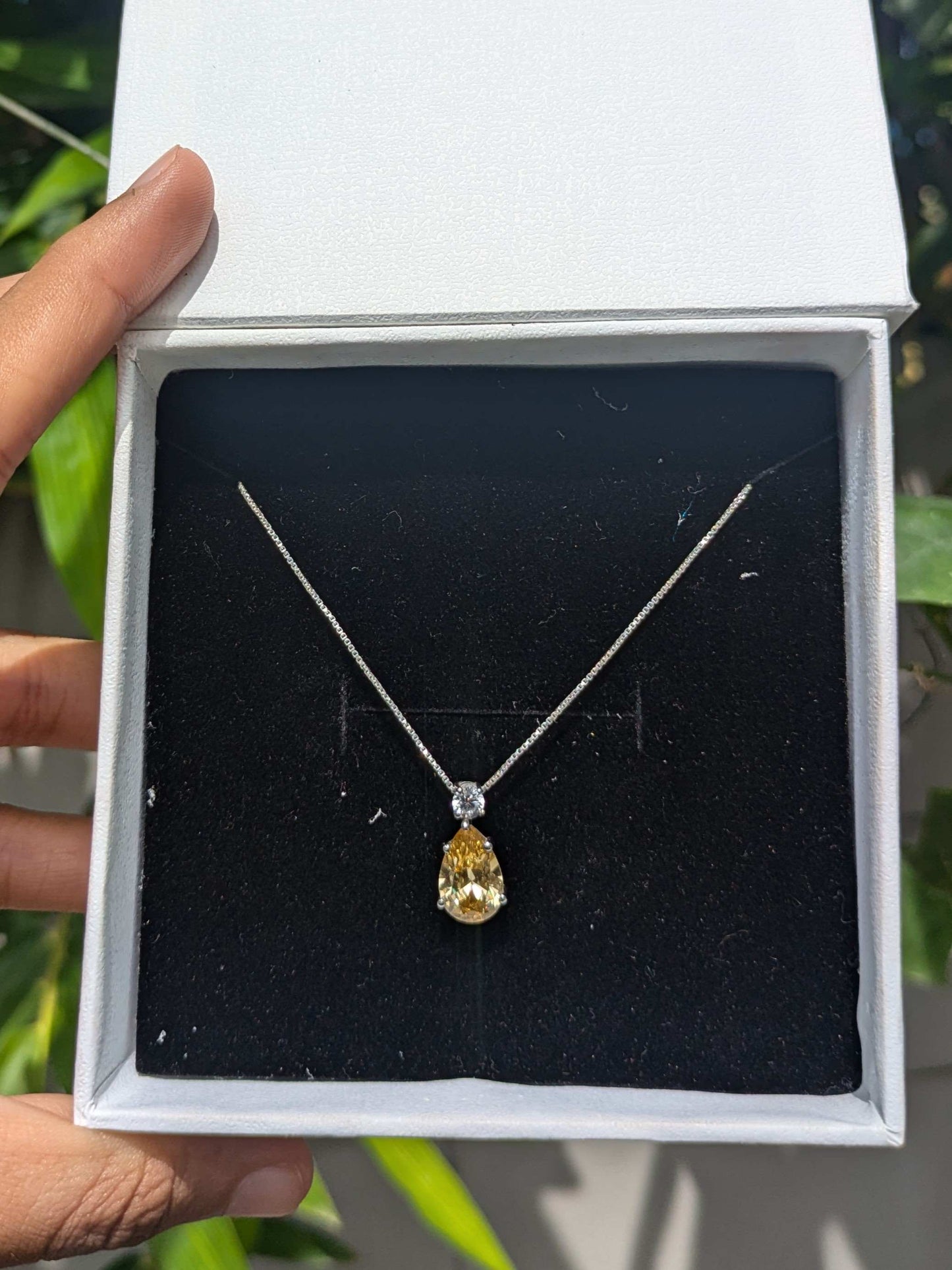 Yellow Pear & Round Silver Pendant