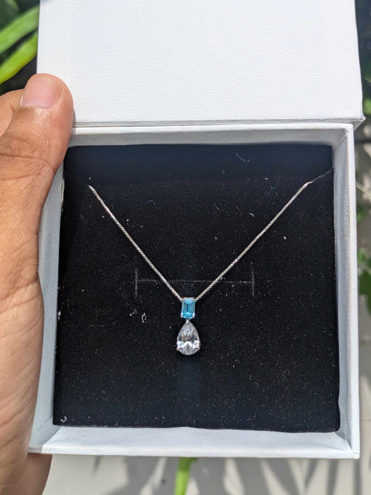 Aqua Emerald & Pear Silver Pendant