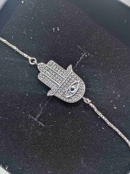 Hamsa Hand Bolo Lock Silver Bracelet