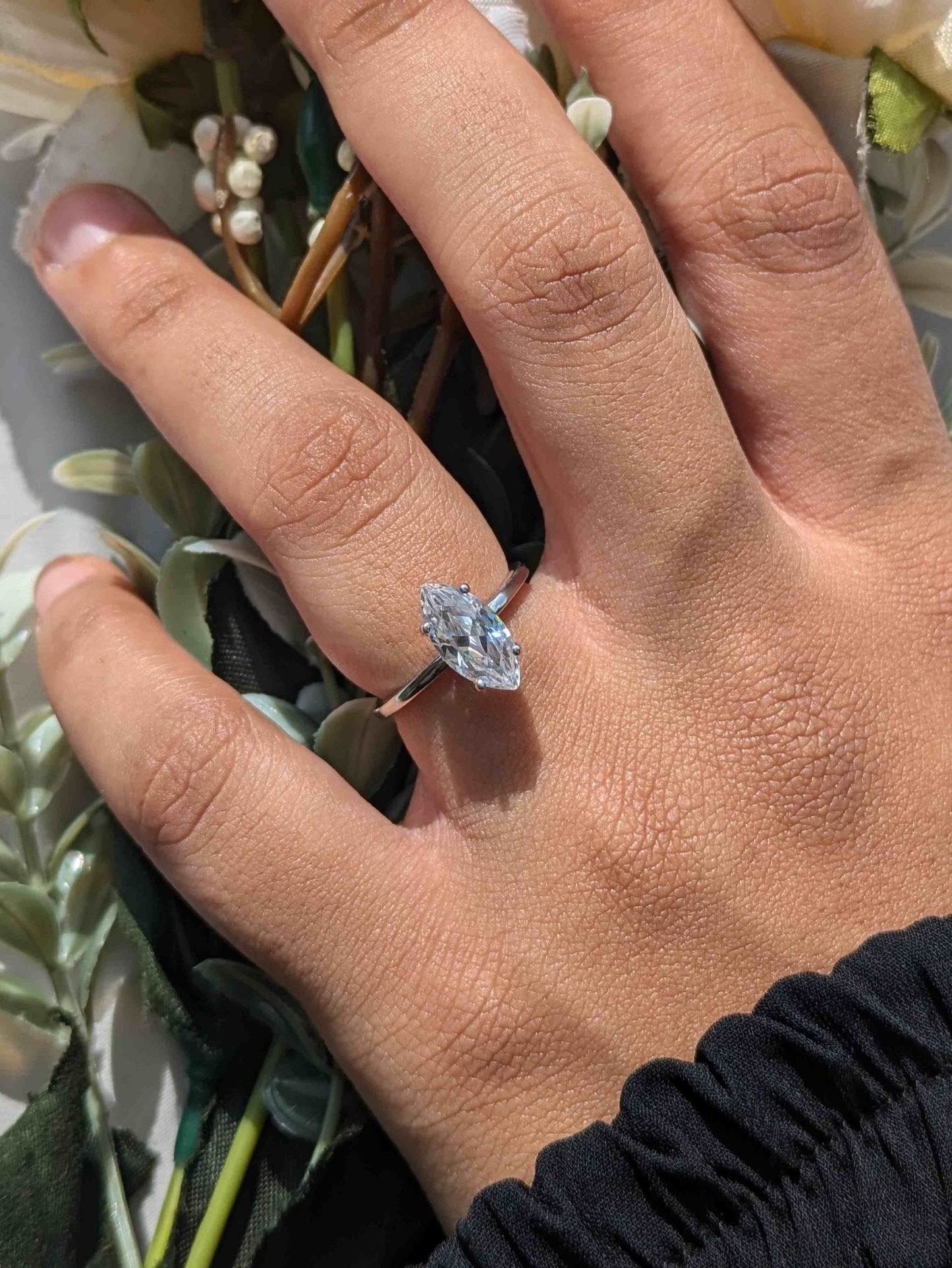 Marquise Solitaire Silver Ring
