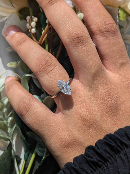 Marquise Solitaire Silver Ring