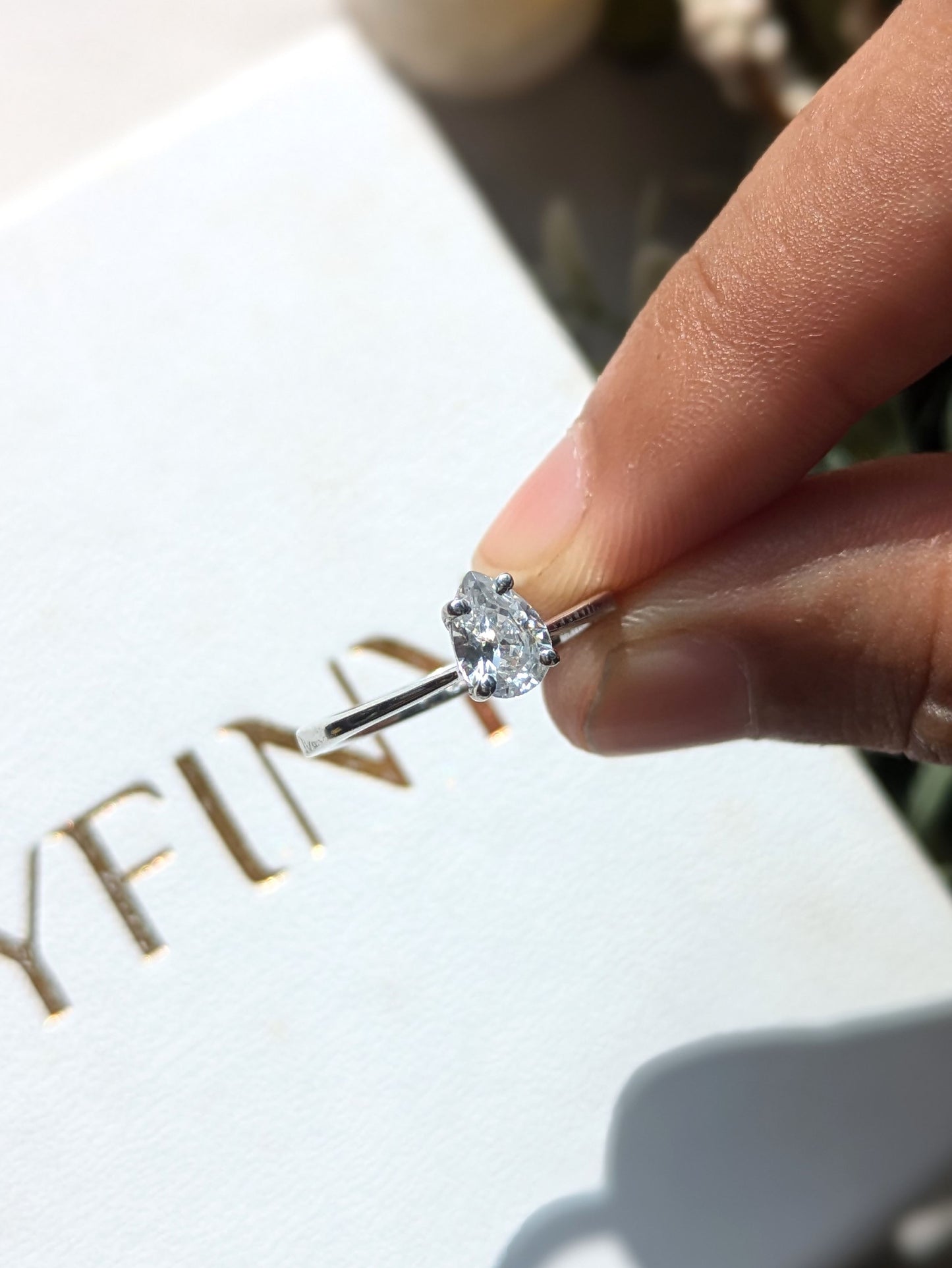 Pear Solitaire Silver Ring