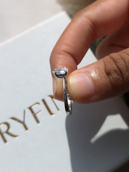 Pear Solitaire Silver Ring