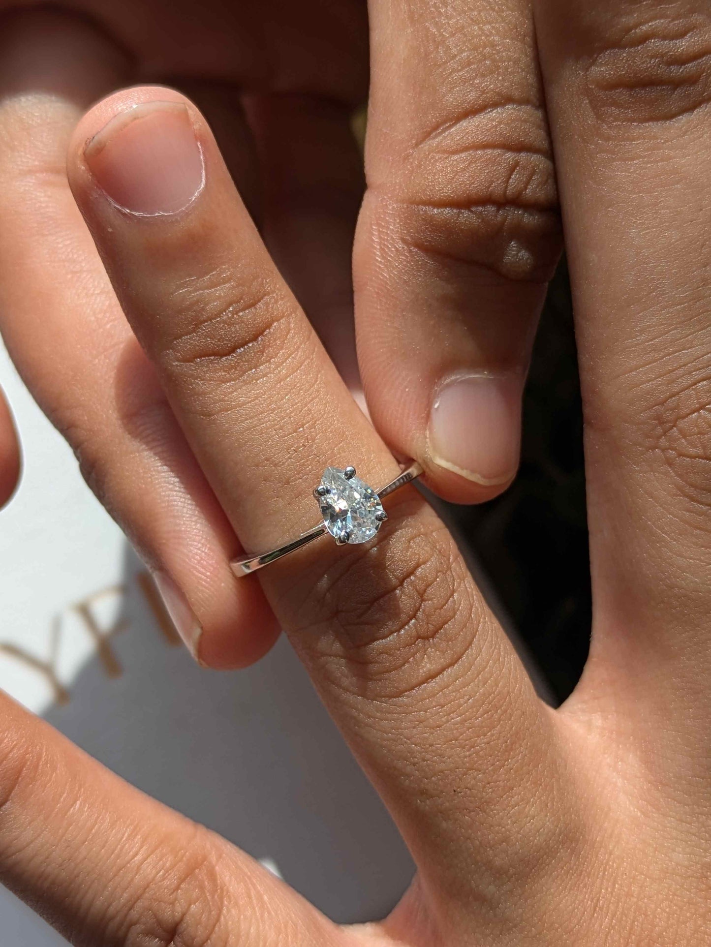 Pear Solitaire Silver Ring