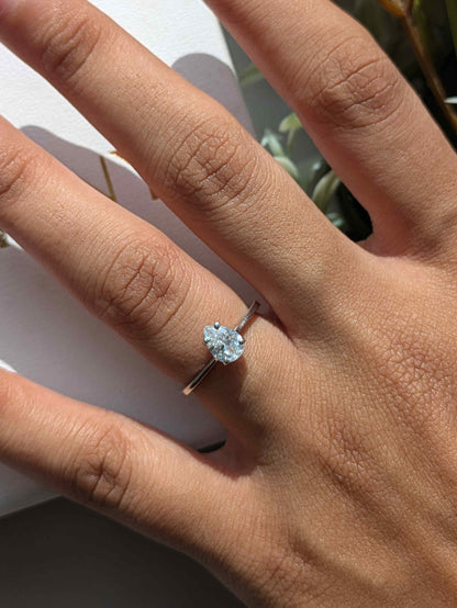 Pear Solitaire Silver Ring